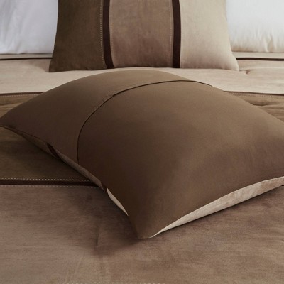 California King Brown Faux Suede Comforter Set with Decorative Pillows