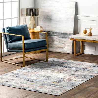 Aaliyah Blue Multicolor Abstract Washable Synthetic Area Rug 3' x 5'