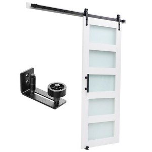 VEVOR Sliding Barn Door, 30 x 84 inch, High-Strength MDF Panel and Glass, Barn Door with Hardware Kit, Water-Proof PVC Surface,H-Frame, Black&White - 1 of 4