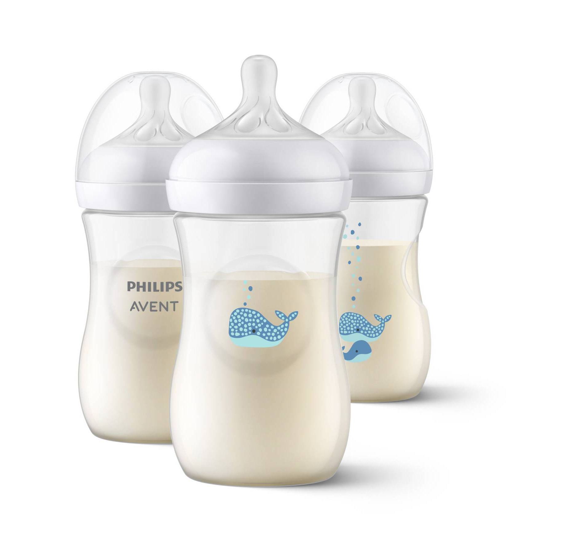 Avent Philips Natural Baby Bottle with Natural Response Nipple - Whales - 9oz/3pk