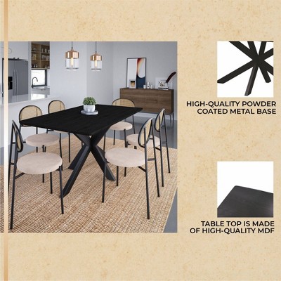 Ravenna Ebony 63" Rectangular Wood Dining Table with Geometric Metal Base