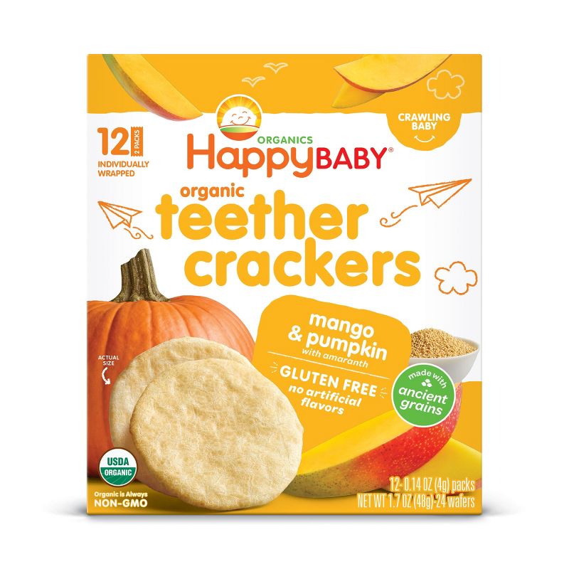 HappyBaby Mango &#38; Pumpkin Organic Teether Crackers - 12ct/1.68oz, 1 of 6