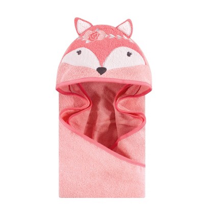 Hudson Baby Infant Girl Cotton Animal Face Hooded Towel, Boho Fox, One Size