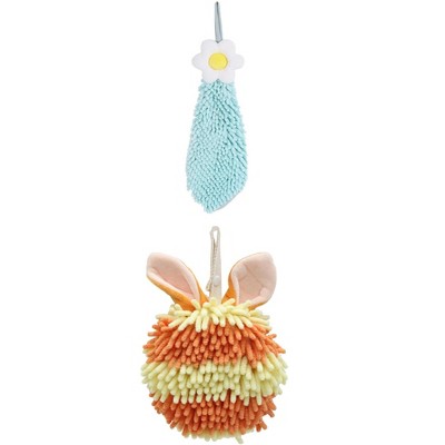 REGALWOVEN 2 Packs Soft Absorbent Flower and Rabbit Shape Decorative Chenille Hand Towel for Bathroom 6" x 15"/7" x 7"