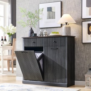Tilt-Out Trash Cabinet, Hidden Trash Can with 20 Gallon Storage, Wooden Hidden Garbage Can Cabinet with 2 Drawers for Kitchen & Living Room - 1 of 4