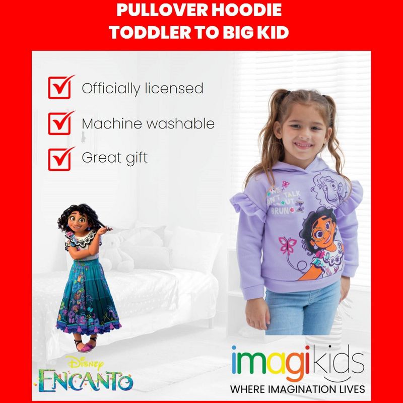Disney Encanto Mirabel Girls Fleece Pullover Hoodie Toddler to Big Kid, 4 of 8