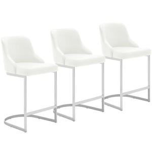 Bekrvio Bar Stools Set of 3, 26” Counter Height with Back - Upholstered PU Leather/Velvet  Steel U-Shaped Base for Kitchen Counter Island - 1 of 4