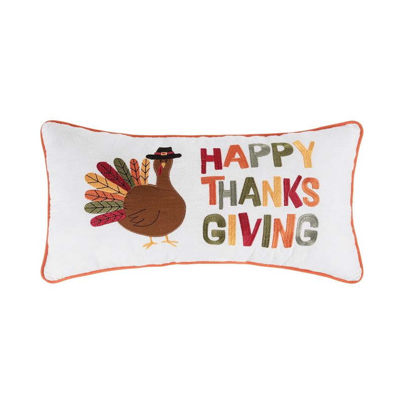 C&F Home 12" x 24" Happy Thanksgiving Turkey Embroidered Fall Throw Pillow, 1 of 9