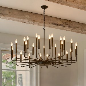 BAOURE 31.5in Black Chandelier 12 Light Modern Farmhouse Candle Style Chandelier with Adjustable Height for Dining Room Living Room Foyer - 1 of 4