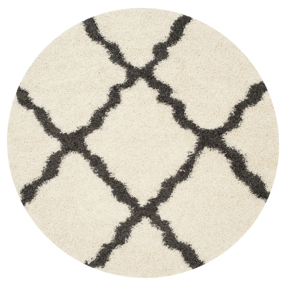 Ivory/Dark Gray Geometric Shag/Flokati Loomed Round Area Rug - (6' Round) - Safavieh