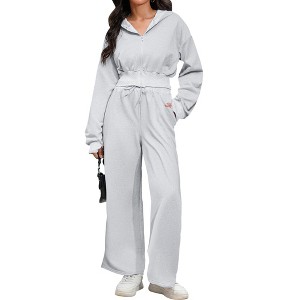 ATHLECHIC Women's Outfits Tracksuits Casual Cropped Hoodie Wide Leg Pants Travel Workout Lounge 2 Piece Sets - 1 of 4