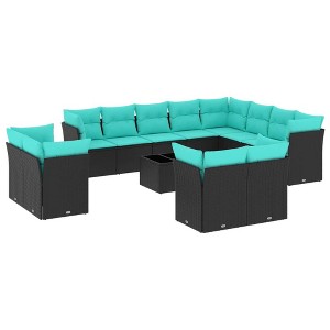 vidaXL 13 Piece Patio Sofa Set with Cushions Black and Blue - With Table - 1 of 4
