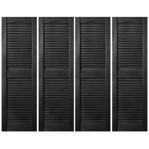 Plastic Development Group 14 x 67 Inch Exterior Vinyl Plastic Faux Louvered Window Shutters with Installation Kit and Instructions, 4 Pack, Black - 1 of 4