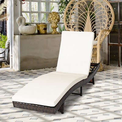 Adjustable Black Plastic Armless Chaise Lounge with White Cushions