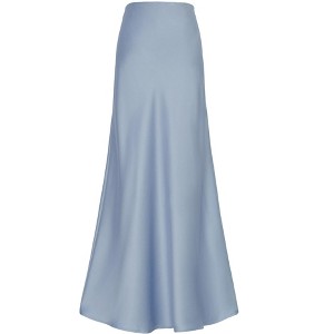 INSPIRE CHIC Women Satin Maxi Elastic High Waist Side Slit Flowy Long for Party Wedding Skirt - 1 of 4