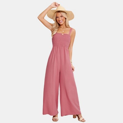 Women's Breezy Pink Smocked Maxi Jumpsuit - Cupshe