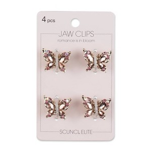 scünci Elite Rhinestone Embellished Butterfly Mini Claw Clips - Pink/Gold - All Hair -  4pcs - 1 of 4