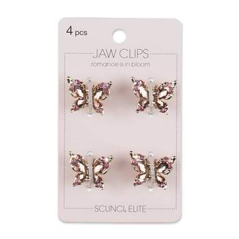 scünci Elite Rhinestone Embellished Butterfly Mini Claw Clips - Pink/Gold - All Hair -  4pcs