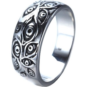 Men's Vintage Eye of God Ring - Engraved Stainless Steel Band in Black, Gold or Silver - 1 of 4