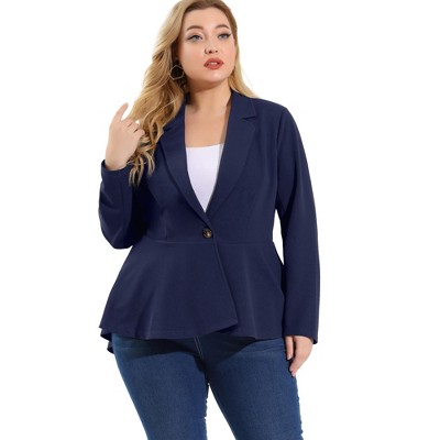 Agnes Orinda Women's Plus Size High-low Peplum Button Work Formal Elegant  Blazers Navy Blue 4x : Target