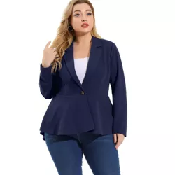 Agnes Orinda Women's Plus Size Workwear Formal Peplum Notch Panel Tunic Blazer Navy Blue 5X