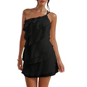 black strapless ruffle asymmetrical mini sheath dress Black Strapless Ruffle Asymmetrical Mini Sheath Dress sold by KOSMUIFASHION  on Storenvy
