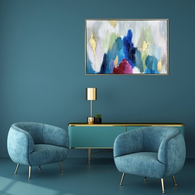 Color Cascade 36" x 24" Abstract Hand Painted Canvas with Gold Frame