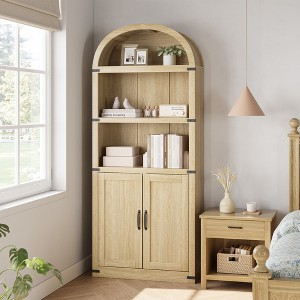 71" Tall Arched Bookshelf, 5 Tier Wooden Bookcase with Open Shelves, Freestanding Display Storage Cabinet for Living Room Home Office - 1 of 4