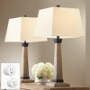 John Timberland Montrose Buchan 29 1/2" Tall Pedestal Farmhouse Rustic End Table Lamps Set of 2 WiFi Smart Socket Brown Wood Finish Living Room - 2 of 4