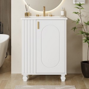 Gulches Modern 24" Bathroom Vanity with Sink, White Cabinet, Soft Closing Door, Side Open Storage - 1 of 4