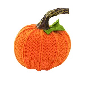 Ganz 4.0 Inch Mini Pumpkin Stem Leaf Autumn Knit Pumpkin Figurines - 1 of 3