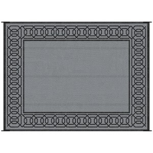 DOMETOUR Reversible Outdoor Rug, 9' x 12' Waterproof Mat, Portable RV Camping Carpet, Backyard, Deck, Picnic, Beach, Black & Gray Border - 1 of 4