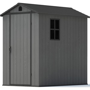 4x6 Ft Plastic Storage Shed with Floor, Resin Outdoor Shed with Window & Lockable Door for Garden and Backyard - 1 of 4