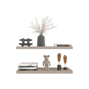SEVOBAL Utility Storage Shelves Bookshelf 2 Set Wide Floating Shelves, Contemporary Wall-Mounted for Living Room, Off-White, 31.89"*10.63"*3.54" - 1 of 4