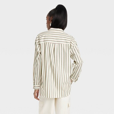 Womens Stripe Shirt Ladies Striped Top Petite Collar Dress Split Back Blouse 