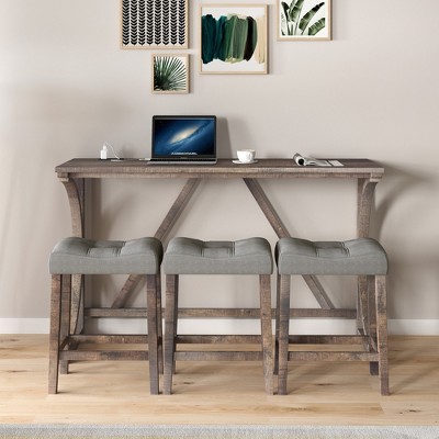 4-Piece Farmhouse Bar Height Dining Set with 3 Stool Counter Height Dining Set Breakfast Table Set Bistro Dining Set, Rustic&Industrial-ModernLuxe
