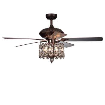 52" x 52" x 23" Grove Dejes Chandelier Lighted Ceiling Fan with Crystal Shade Brown - Warehouse Of Tiffany