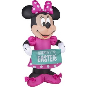 Gemmy Airdorable Airblown Inflatable Minnie w/Banner Disney, 1.5 ft Tall, Pink - 1 of 4