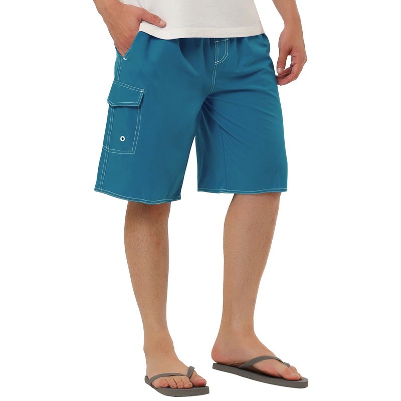 TATT 21 Men's Summer Holiday Solid Drawstring Elastic Waist Beach Board Shorts, 5 of 7
