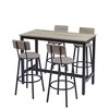 5 Piece Dining Table Set, Bar Table Set with 4 Upholstered Stools, Wooden Backrest, Ring-Shaped Footrest, for Living Room Study Dining Room Kitchen - 2 of 4