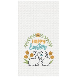 C&F Home "Happy Easter" Bunnies Spring Theme Embroidered Cotton Waffle Weave Kitchen Dishtowel - 1 of 4