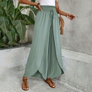 Women's Elastic Waist Wide Leg Pants Casual Loose Fit Pants - 1 of 4