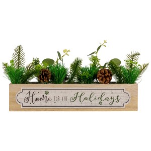 Northlight Rectangular Boxed Foliage "Home For The Holidays" Christmas Candle Holders - 13.75" - 1 of 4
