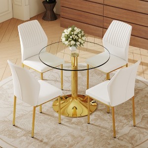 5-Piece Dining Set with Round Tempered Glass Table and 4 PU Armless Chairs - 1 of 4