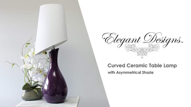 Curved Ceramic Table Lamp with Asymmetrical Shade Purple - Elegant Designs, 2 of 12, play video