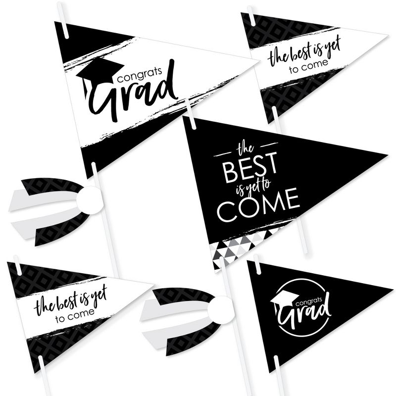 Big Dot of Happiness Black & White Grad Best is Yet to Come Triangle Black & White Graduation Party Photo Props Pennant Flag Centerpieces - Set of 20, 1 of 9
