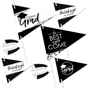 Big Dot of Happiness Black & White Grad Best is Yet to Come Triangle Black & White Graduation Party Photo Props Pennant Flag Centerpieces - Set of 20