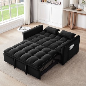 55 in. W Modern Velvet Convertible Sofa Bed with Adjustable Back, Storage Bag and Pillows for Living Room and Bedroom in White - 1 of 4