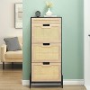 3 Flip Drawers Shoe Storage Cabinet with 1 Drawer, Rattan Shoe Organizer Freestanding Narrow Shoe Rack Cabinet with Metal Legs for Entryway - 3 of 4