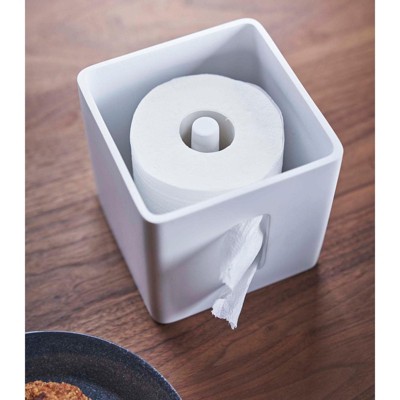 White Compact Discreet Paper Holder with Wood Accent